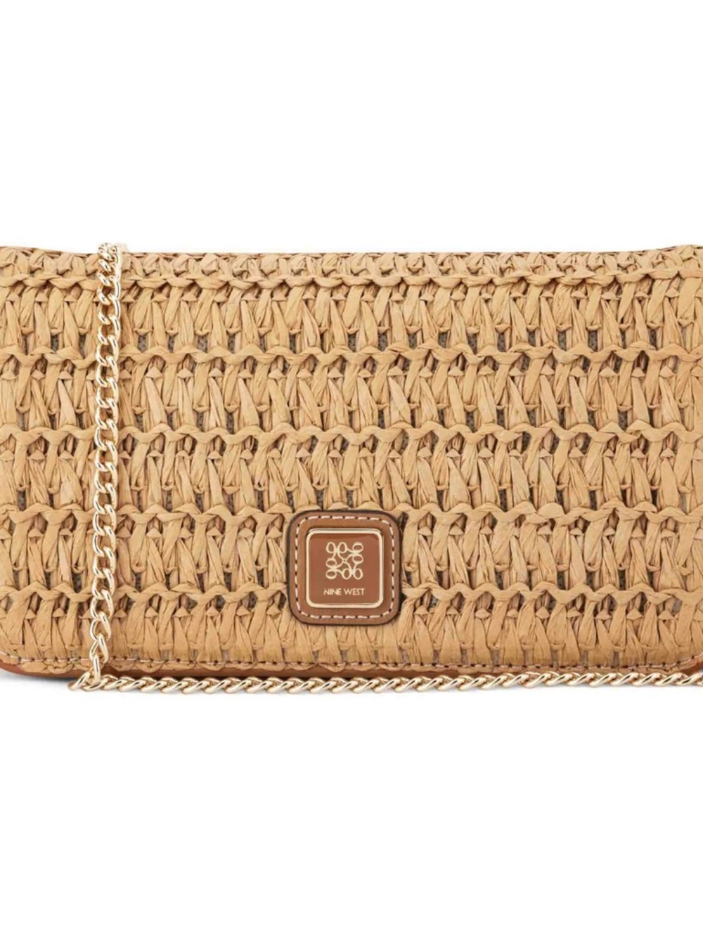 Nine West Tan Woven Clutch with Gold Chain Strap